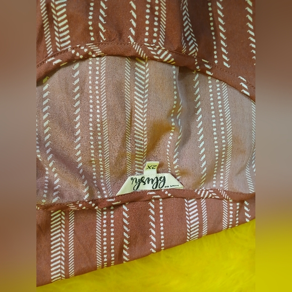 🤎  Rush Women’s 2X Boho Dress | Rust Striped Elastic Waist Midi Dress - Picture 3 of 6